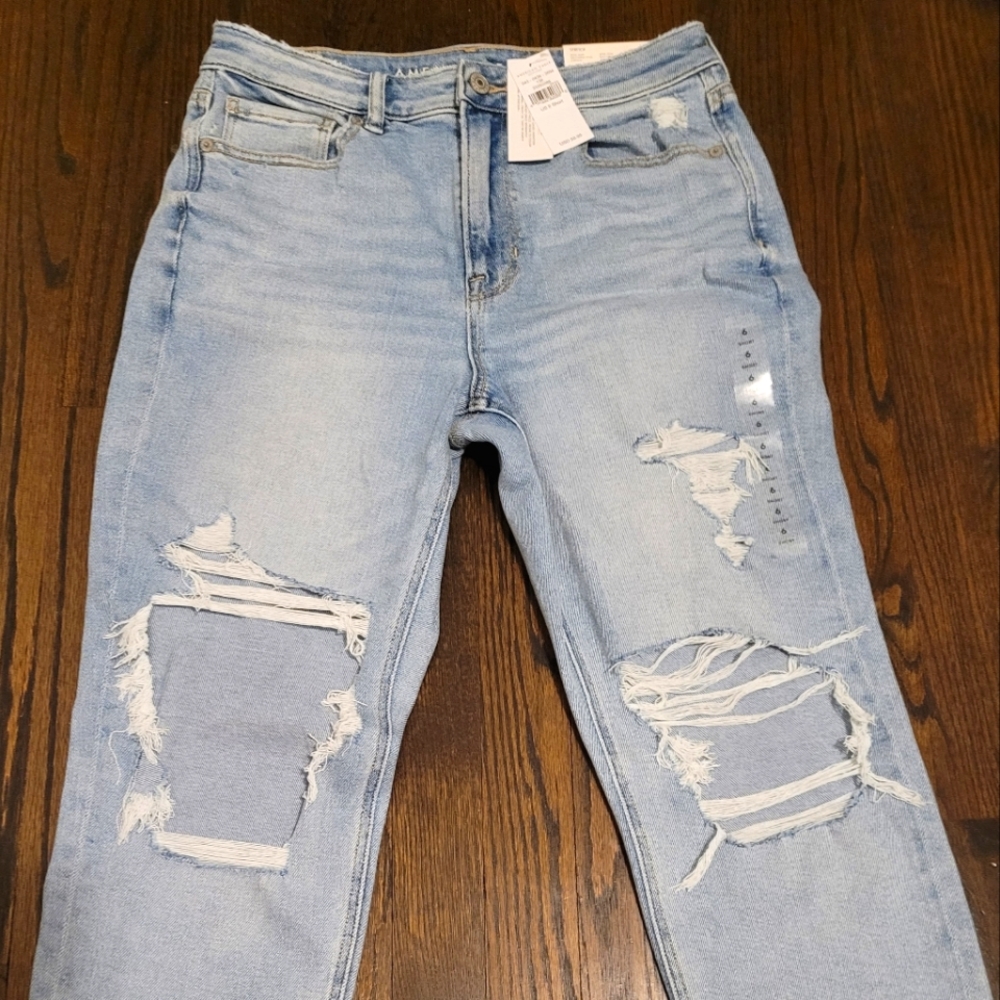 AMERICAN EAGLE MOM JEAN STRETCH DENIM JEANS WOMENS SIZE 6 SHORT HIGH RISE - Picture 2 of 7